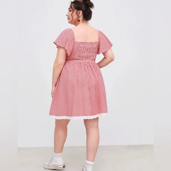 Cider Red Gingham Sweetheart Puff-Sleeve Mini Dress - Picture 2 of 2